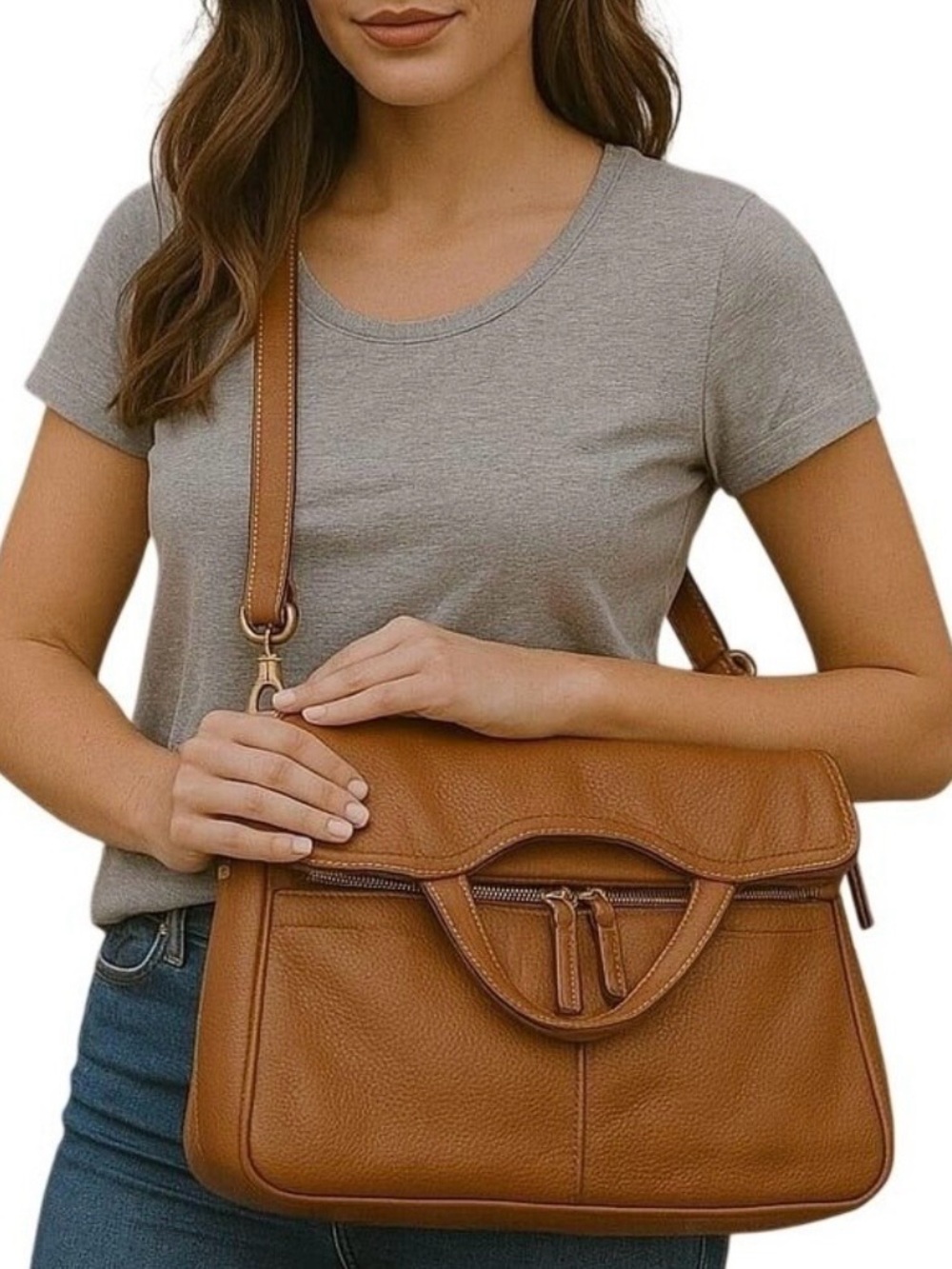 Fossil Erin Foldover Leather Tote Crossbody Bag